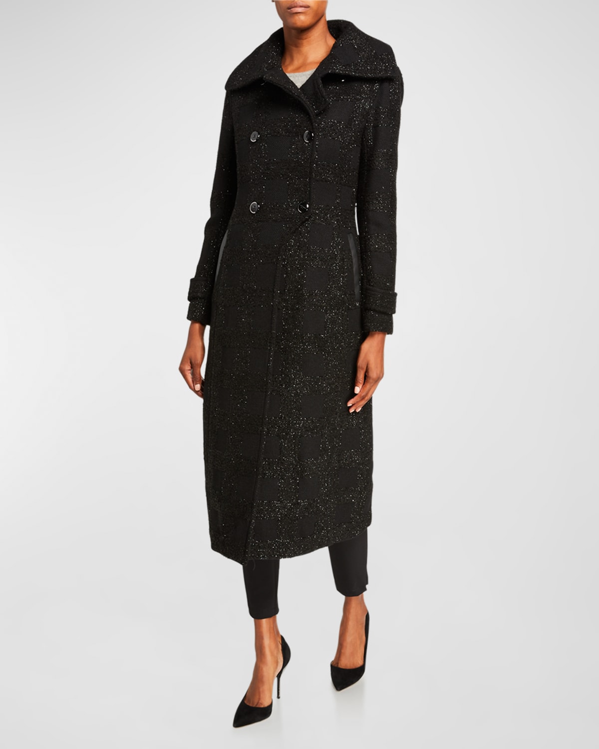 Mackage Elodie Double-breasted Sparkly Long Coat In Black