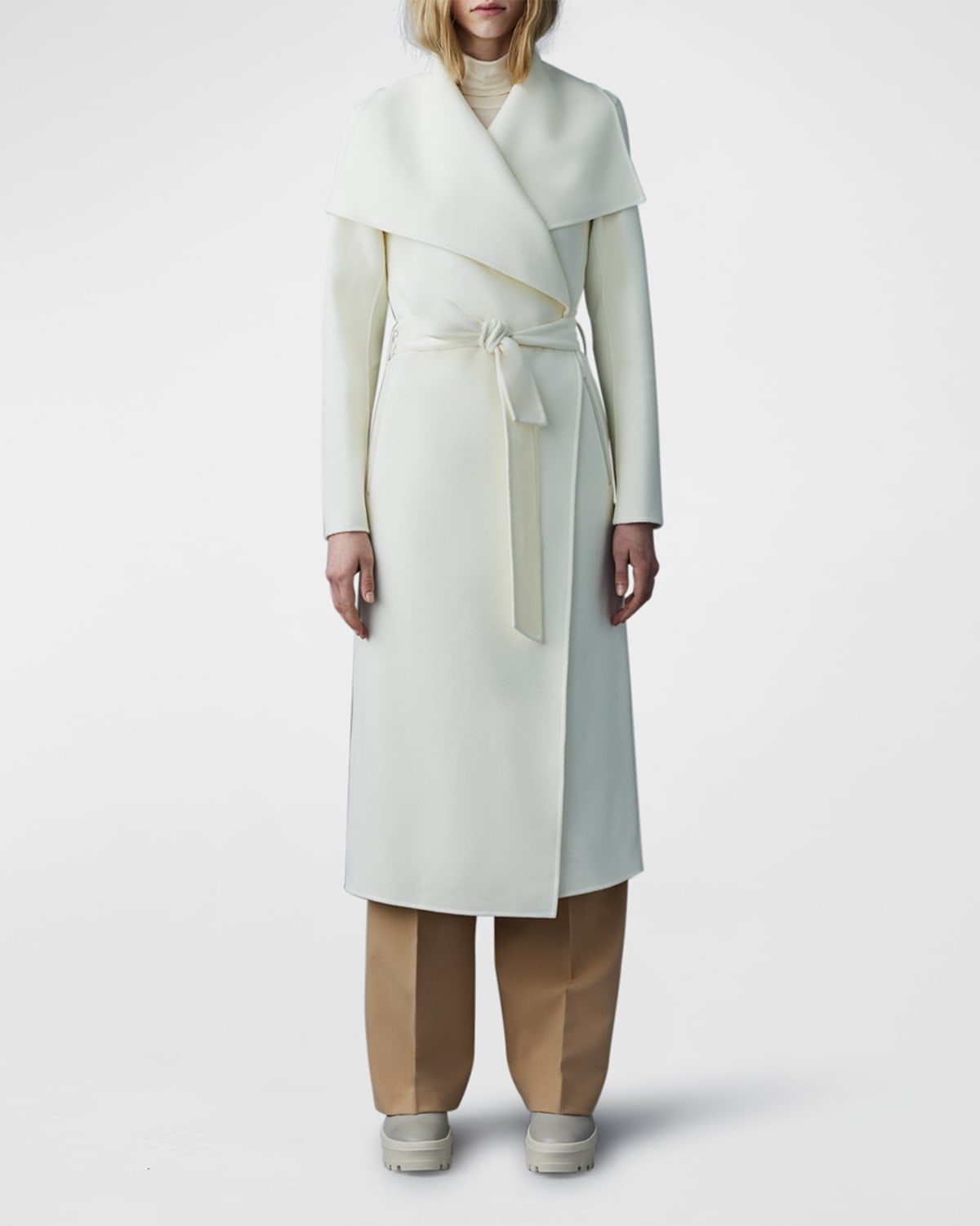 Mackage Spread-collar Tied Coat In Cream