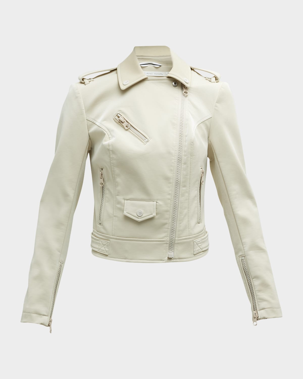 Blanc Noir City Classic Moto Jacket In Egret