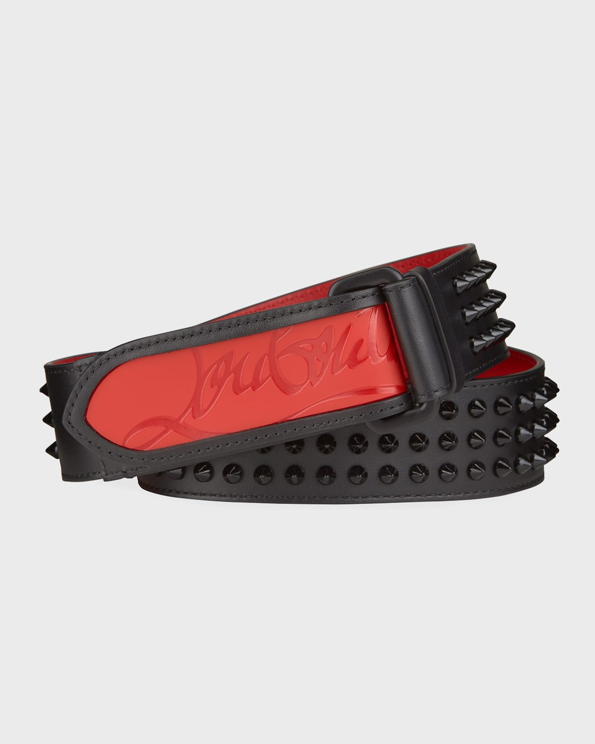 Loubi - Belt - Calf leather and spikes - Black - Christian Louboutin