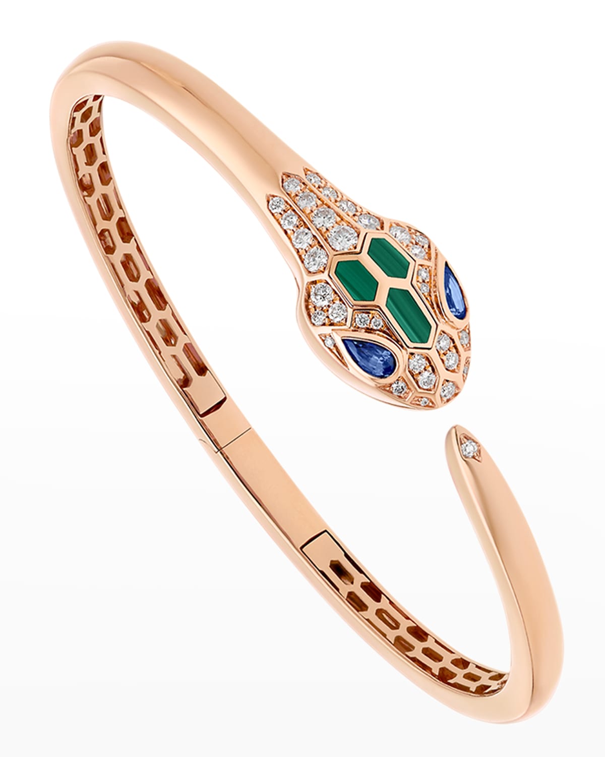 Serpenti Bracelet in 18k Rose Gold with Malachite and Diamonds, Size S