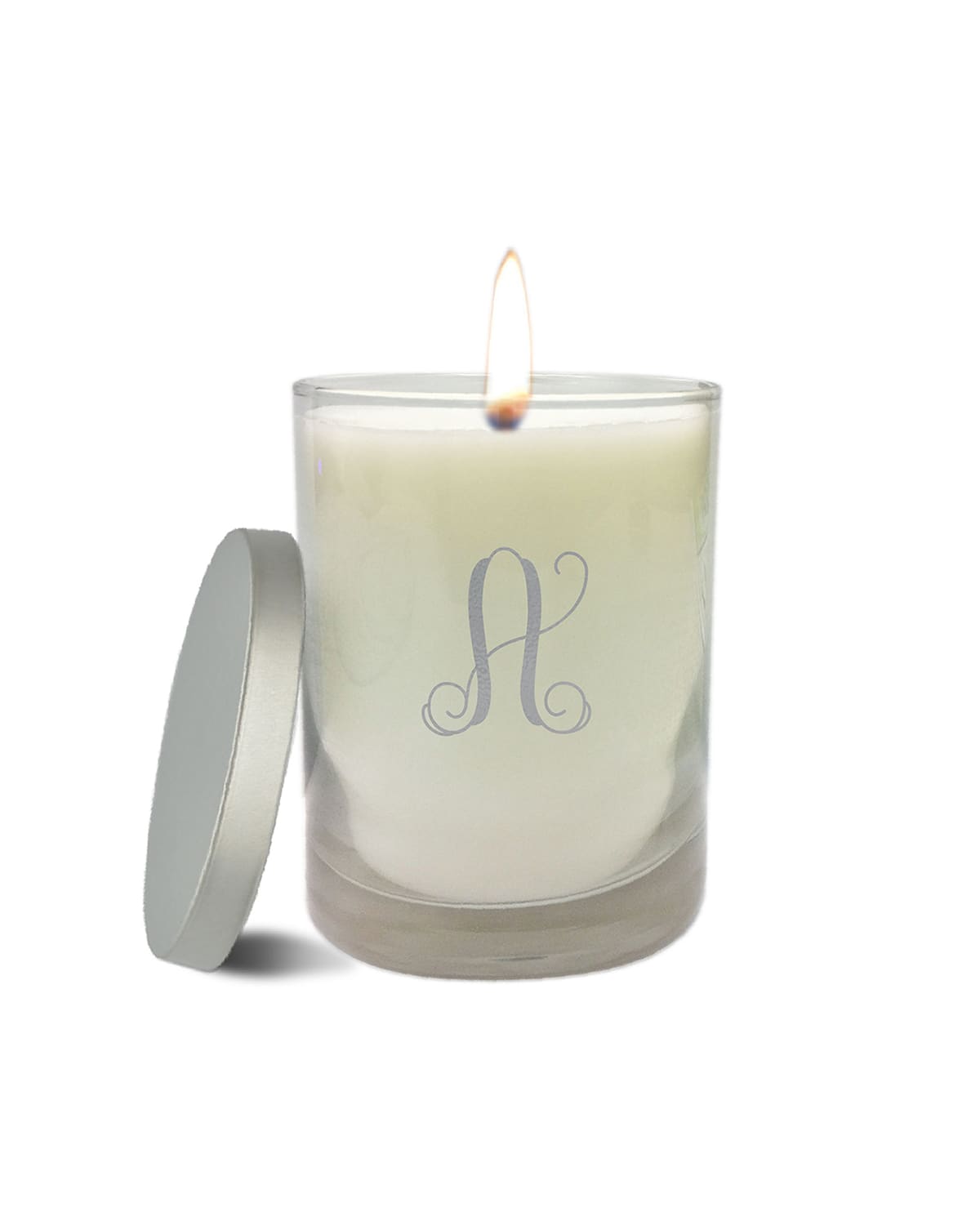 Carved Solutions Monogram Clear Glass Candle In Silver