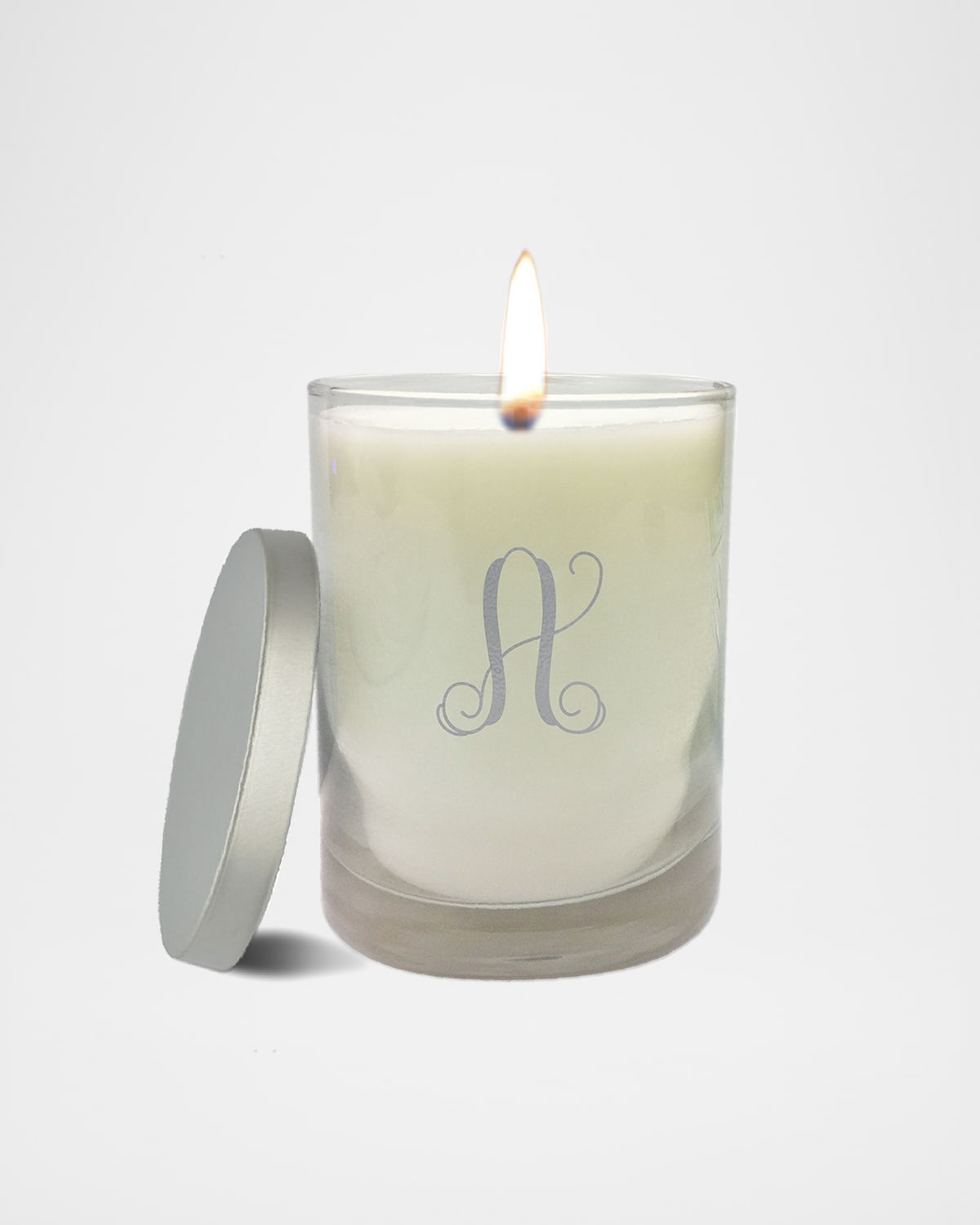 Carved Solutions Monogram Clear Glass Candle In Silver