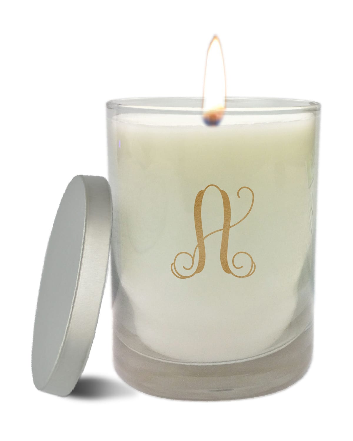Carved Solutions Monogram Clear Glass Candle In Gold