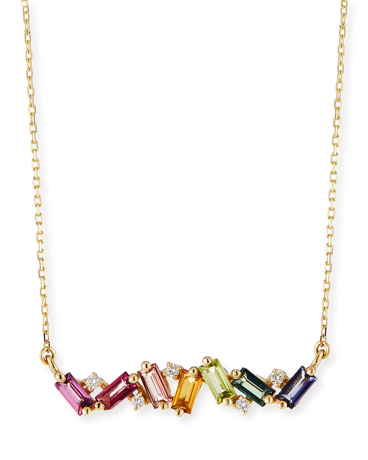 KALAN by Suzanne Kalan 14K Yellow Gold Rainbow Zigzag Bar Necklace with Diamonds