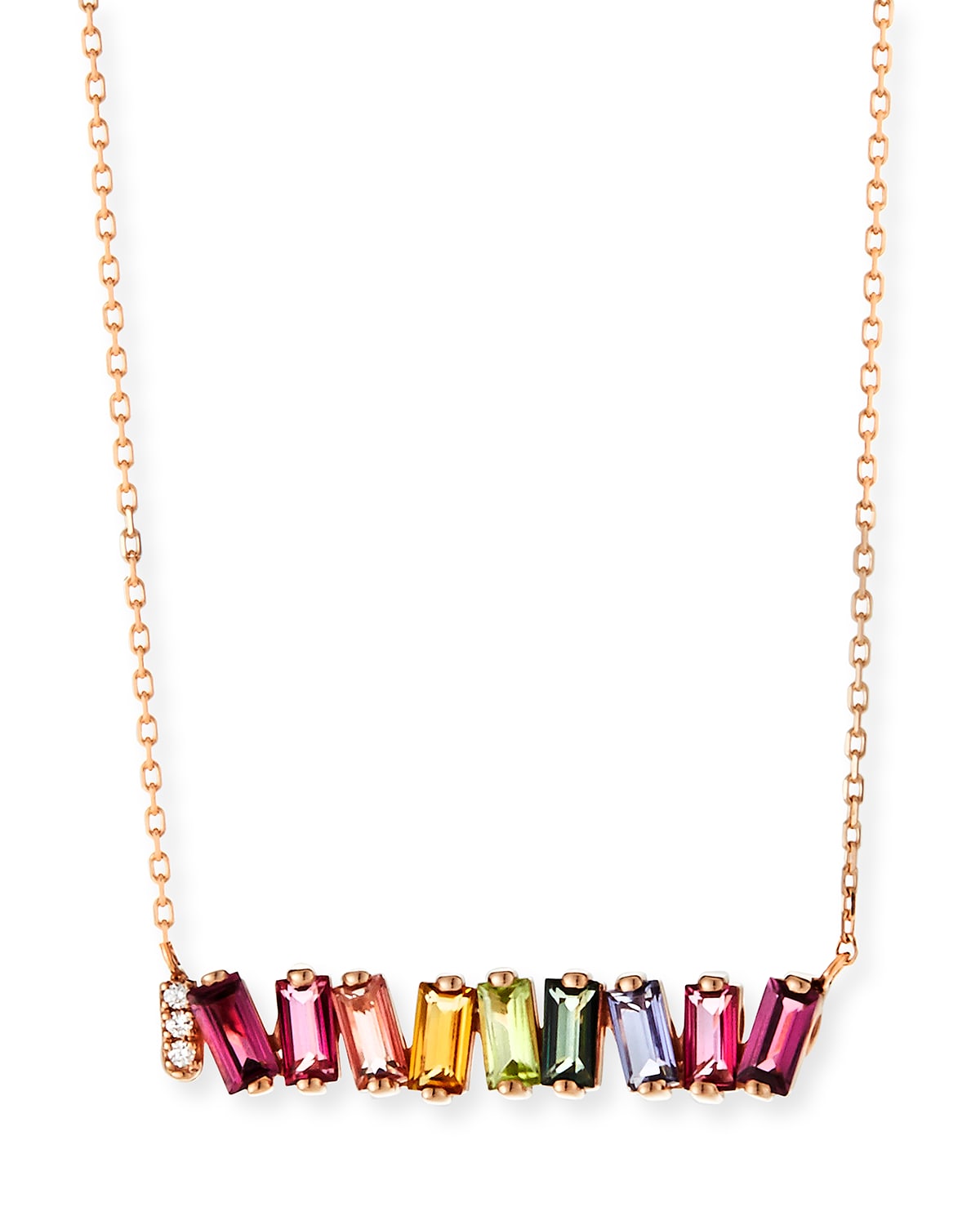 KALAN by Suzanne Kalan 14K Rose Gold Rainbow Bar Necklace w/ Diamonds