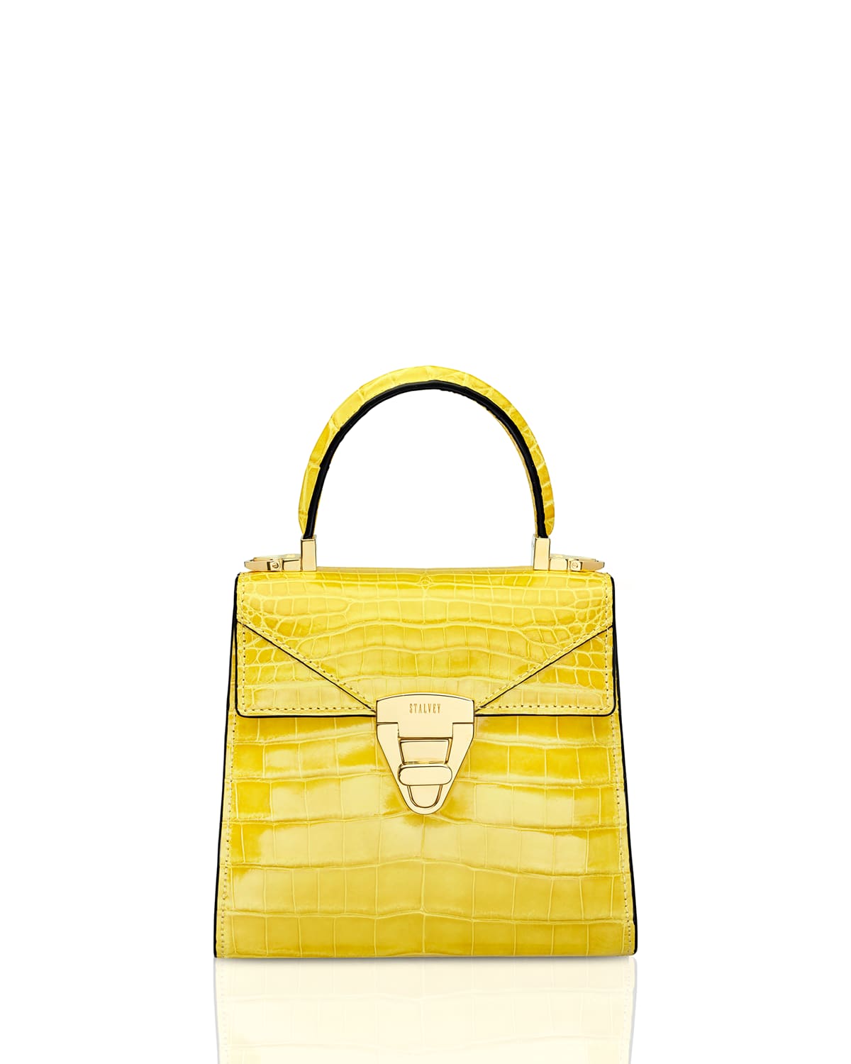 STALVEY Mini Trapezoid Crocodile Top Handle Bag, Yellow