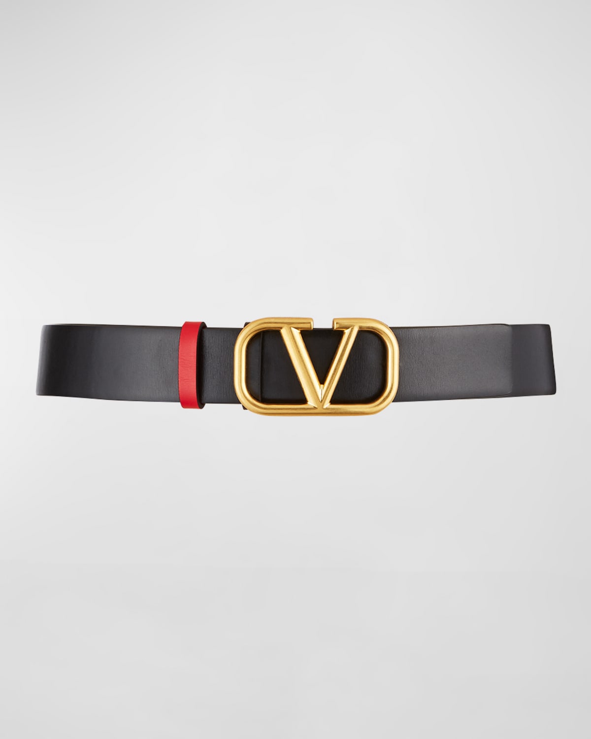 Shop Valentino Vlogo Reversible Leather Belt In Nero / Rouge