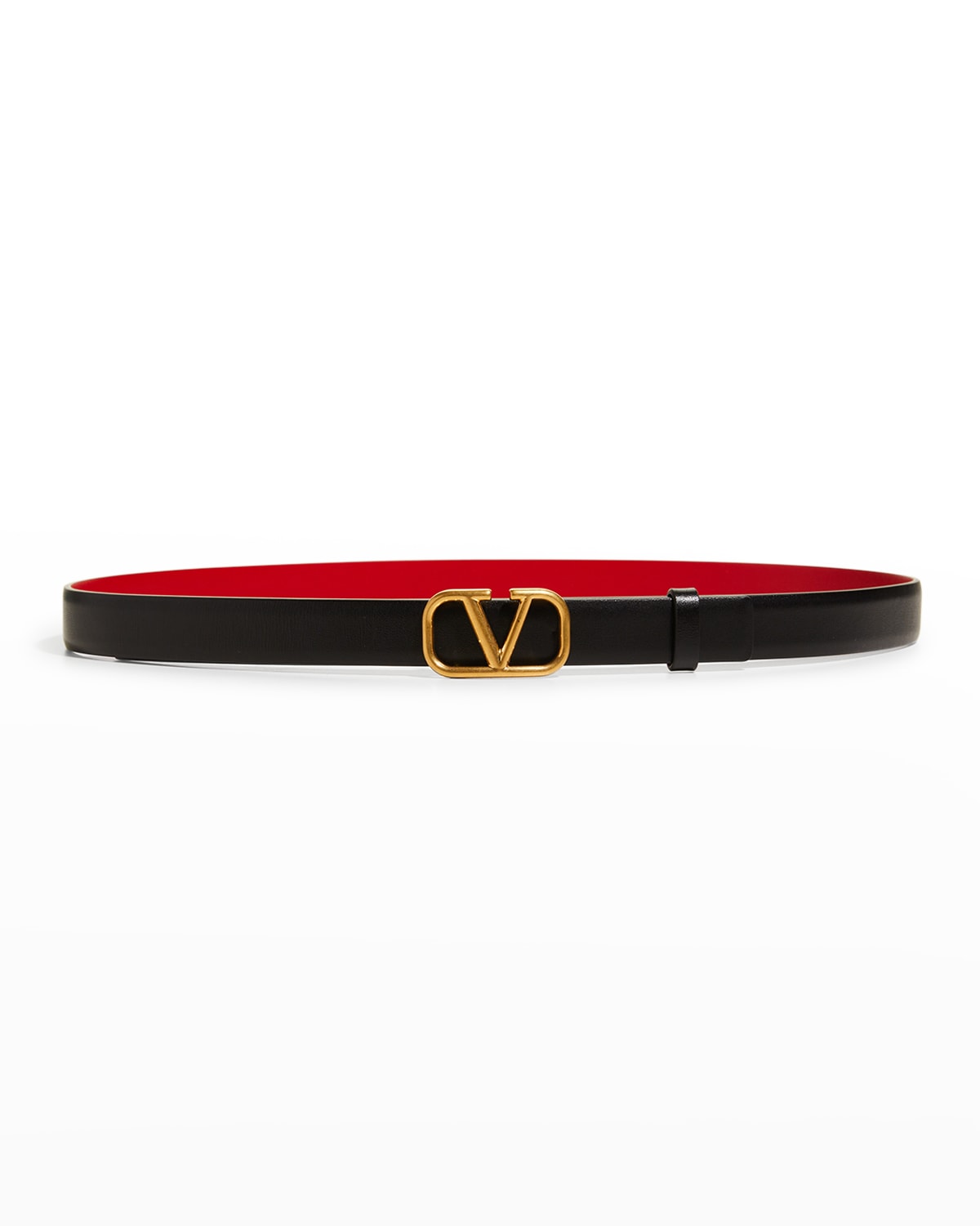 Valentino Garavani Vlogo Leather Belt In Nero / Rouge