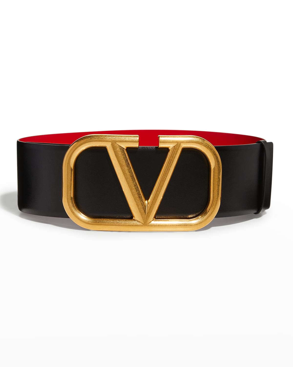 Shop Valentino V-logo 70mm Wide Box Leather Belt In Nero / Rouge