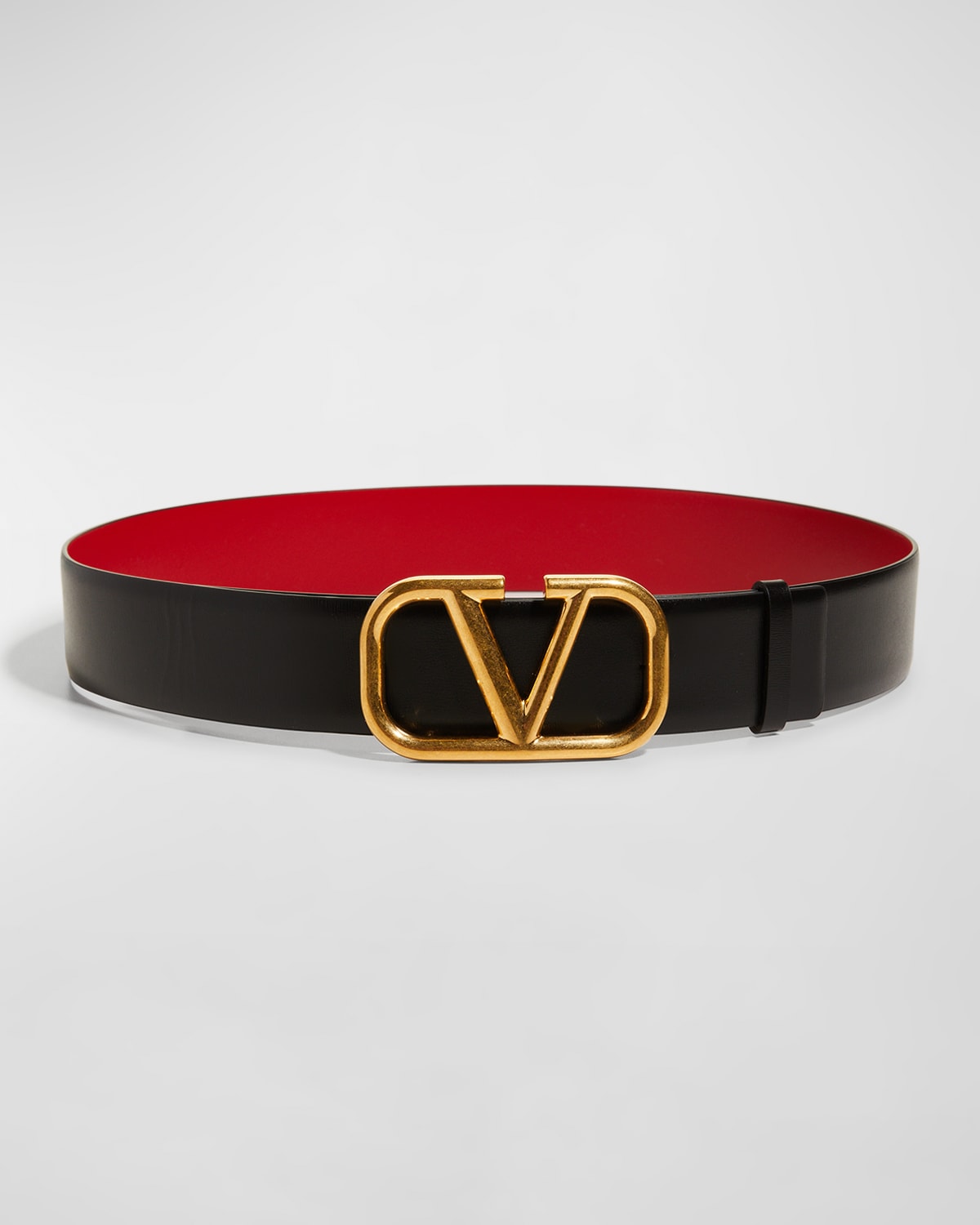 Valentino Garavani Vlogo Leather Belt In Nero / Rouge