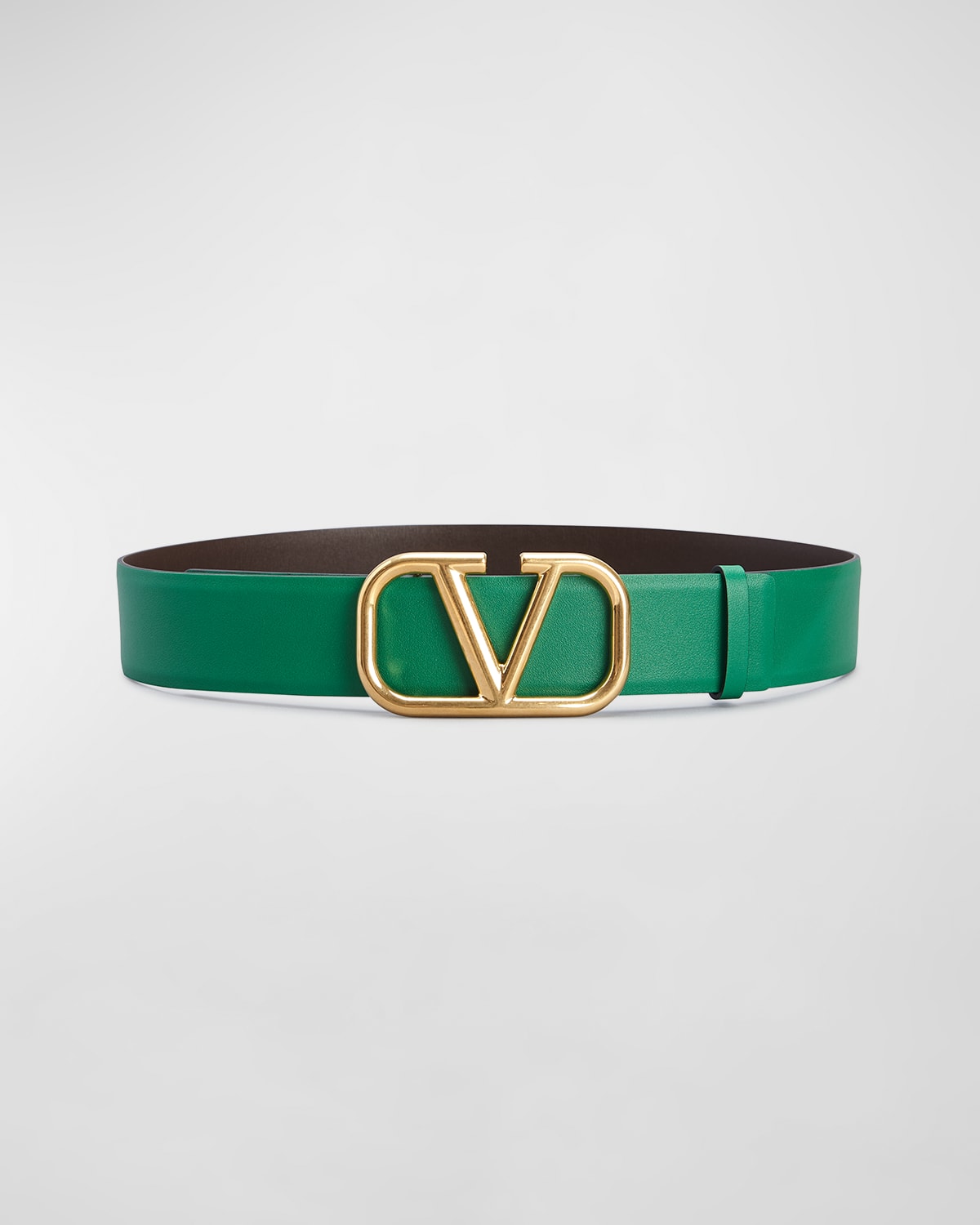 Valentino Garavani Vlogo Leather Belt In Green/fondant