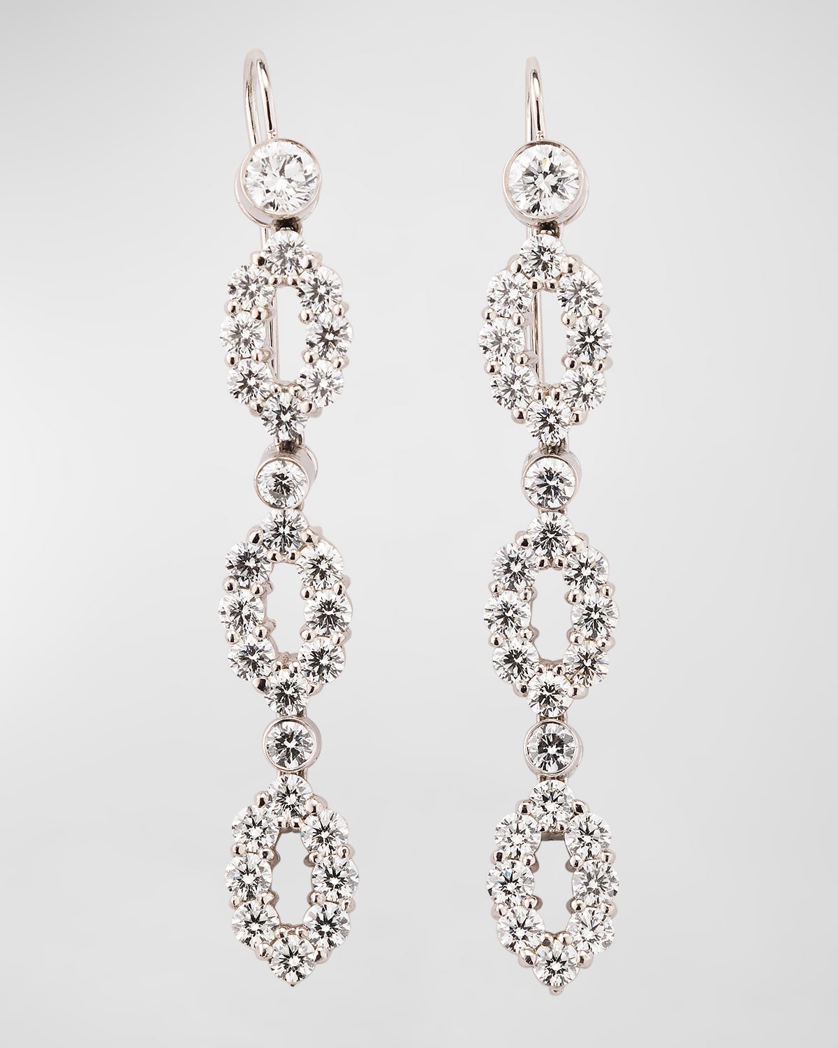 Estate Platinum 3-Oval Diamond Drop Earrings