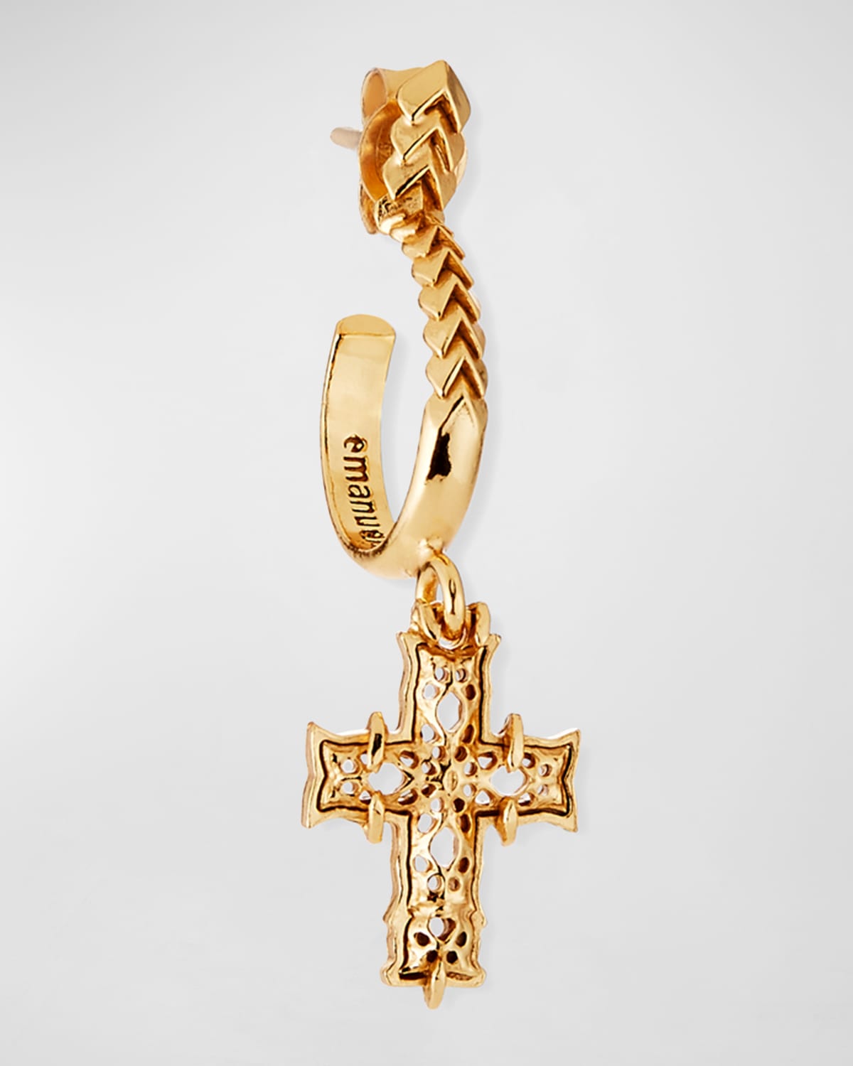 Emanuele Bicocchi Men's Small Cross Single Dangle Earring, Golden