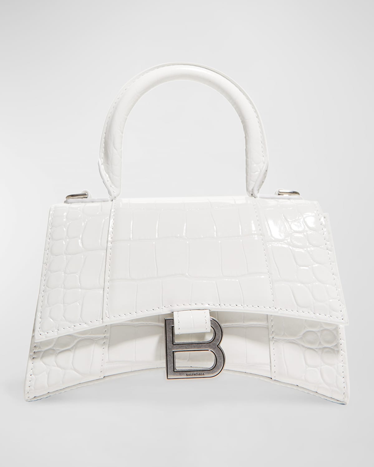 Balenciaga Hourglass Xs Crocodile-embossed Top-handle Bag In White
