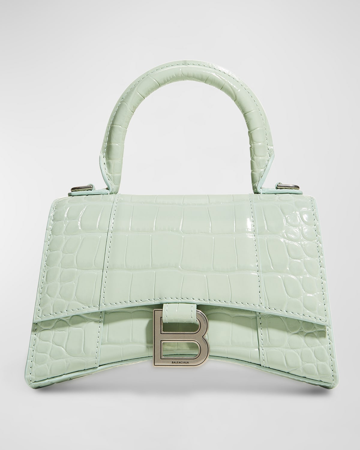 Balenciaga Hour XS Crocodile-Embossed Top-Handle Bag