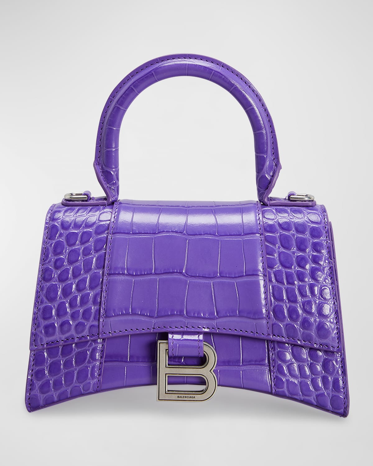 Balenciaga Hourglass Xs Crocodile-embossed Top-handle Bag In Purple