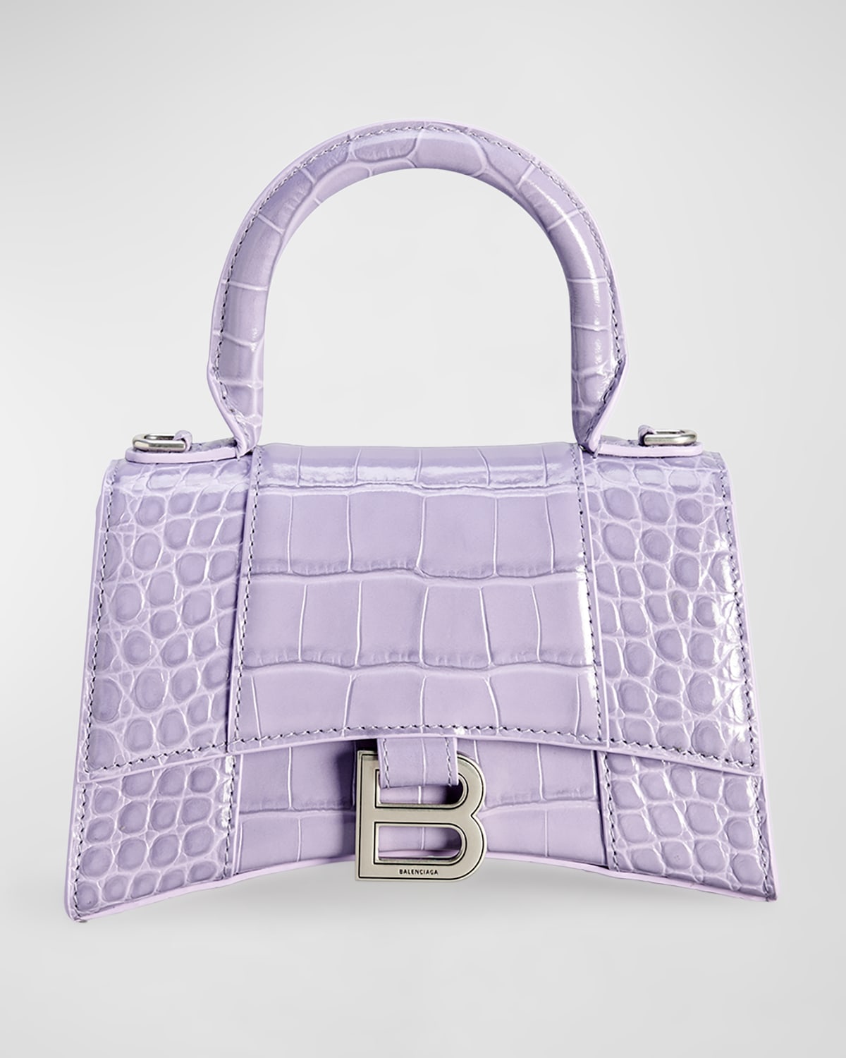 Balenciaga Hourglass Xs Crocodile-embossed Top-handle Bag In Lilac