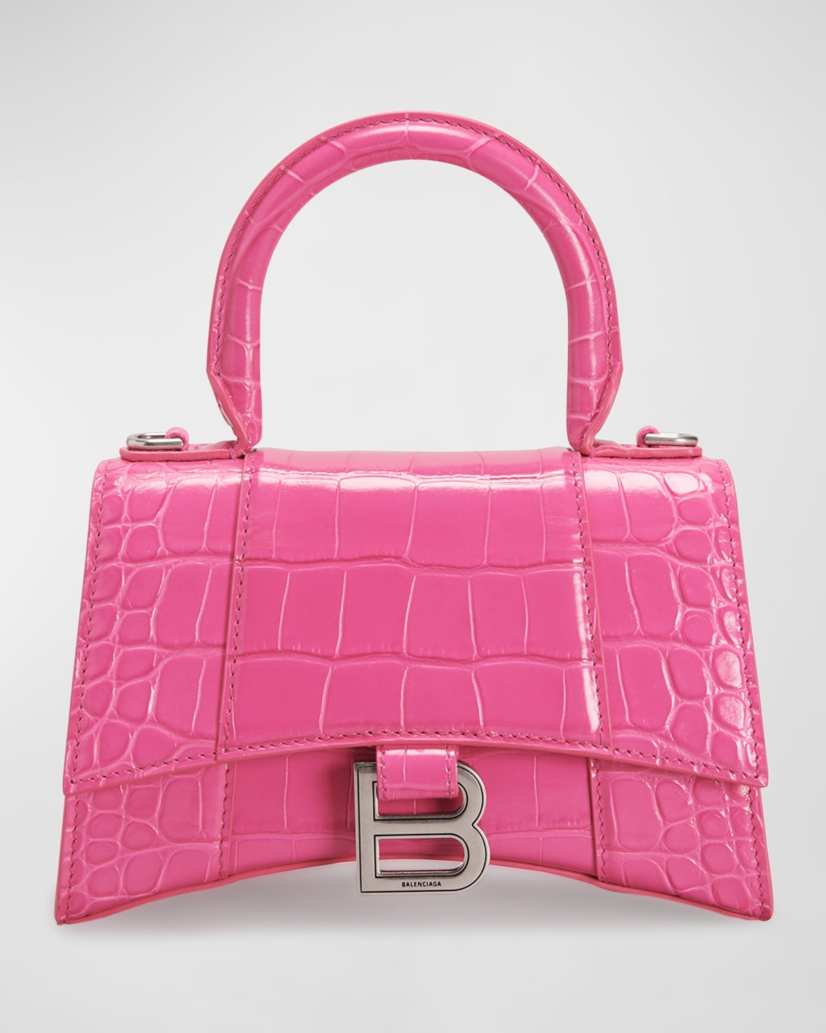 Crocodile Embossed Hourglass Handbag Sweet Pink