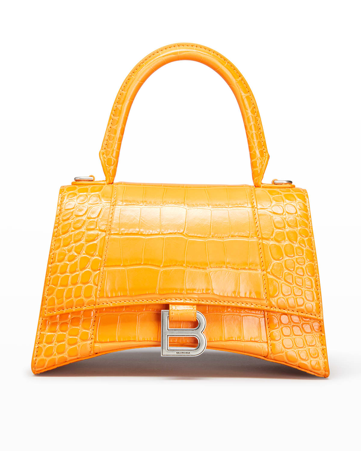 Balenciaga Hourglass Small Shiny Croc-Embossed Top-Handle Bag