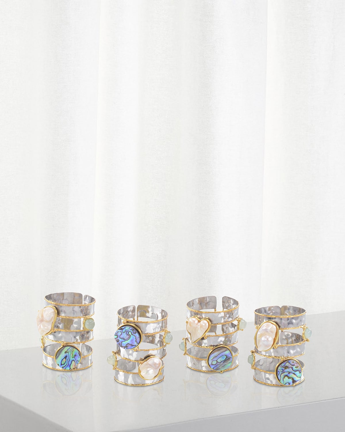 Shop John-richard Collection Abalone Mother-of-pearl Napkin Rings, Set Of 4 In Silver