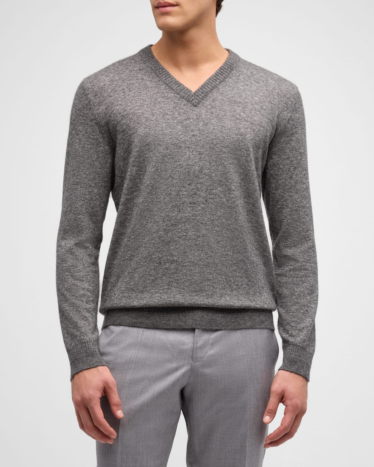 Shop Loro Piana Men's Cashmere-silk V-neck Sweater In Gray