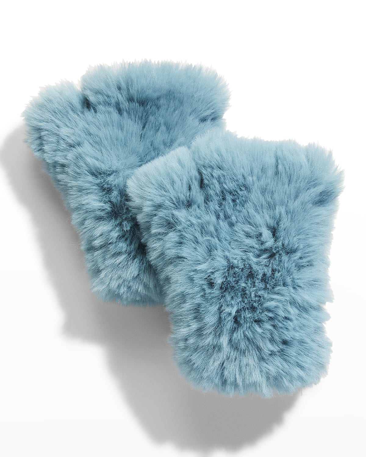 Surell Accessories Faux Fur Knitted Fingerless Mittens In Dusty Blue