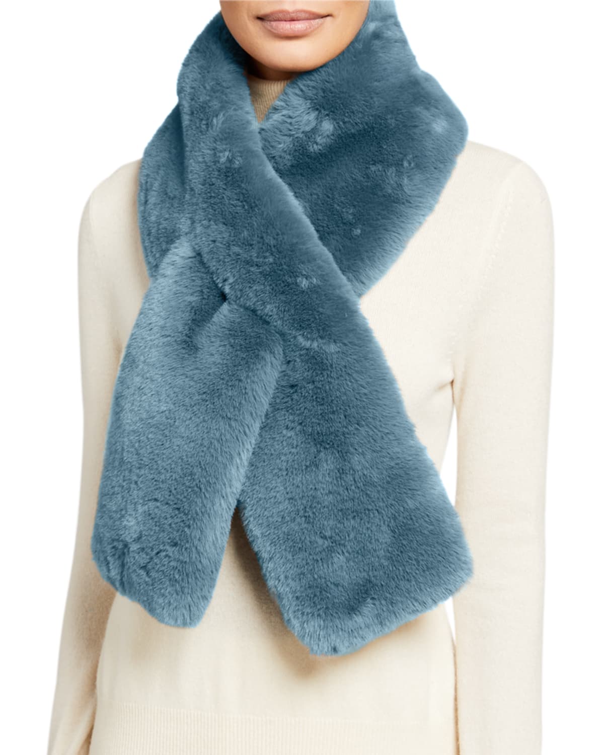 Surell Accessories Faux-fur Pull-through Scarf In Dusty Blue
