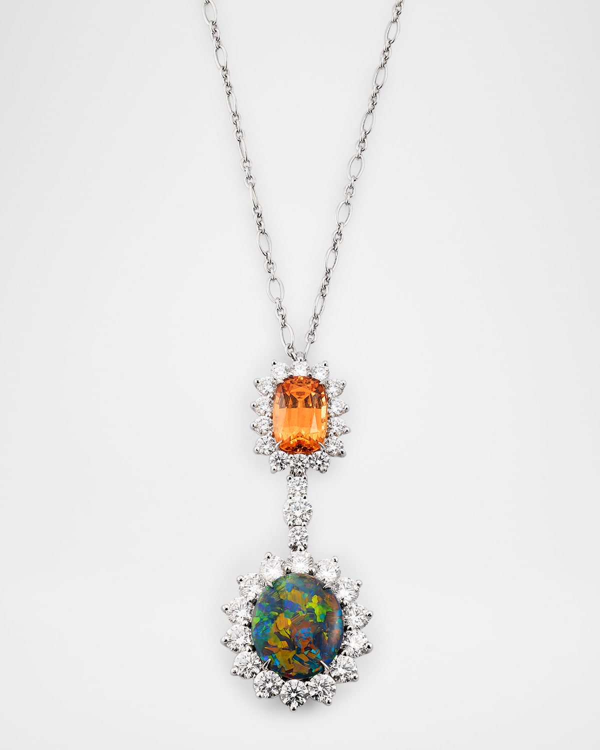 18K White Gold BlacK Opal Garnet and Diamond Pendant Necklace