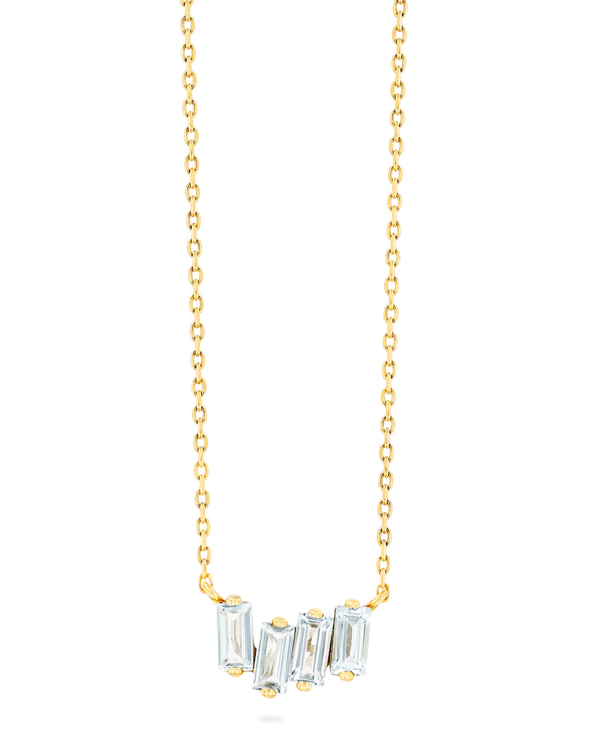 14k Yellow Gold Small ZigZag Bar Necklace in Blue Topaz