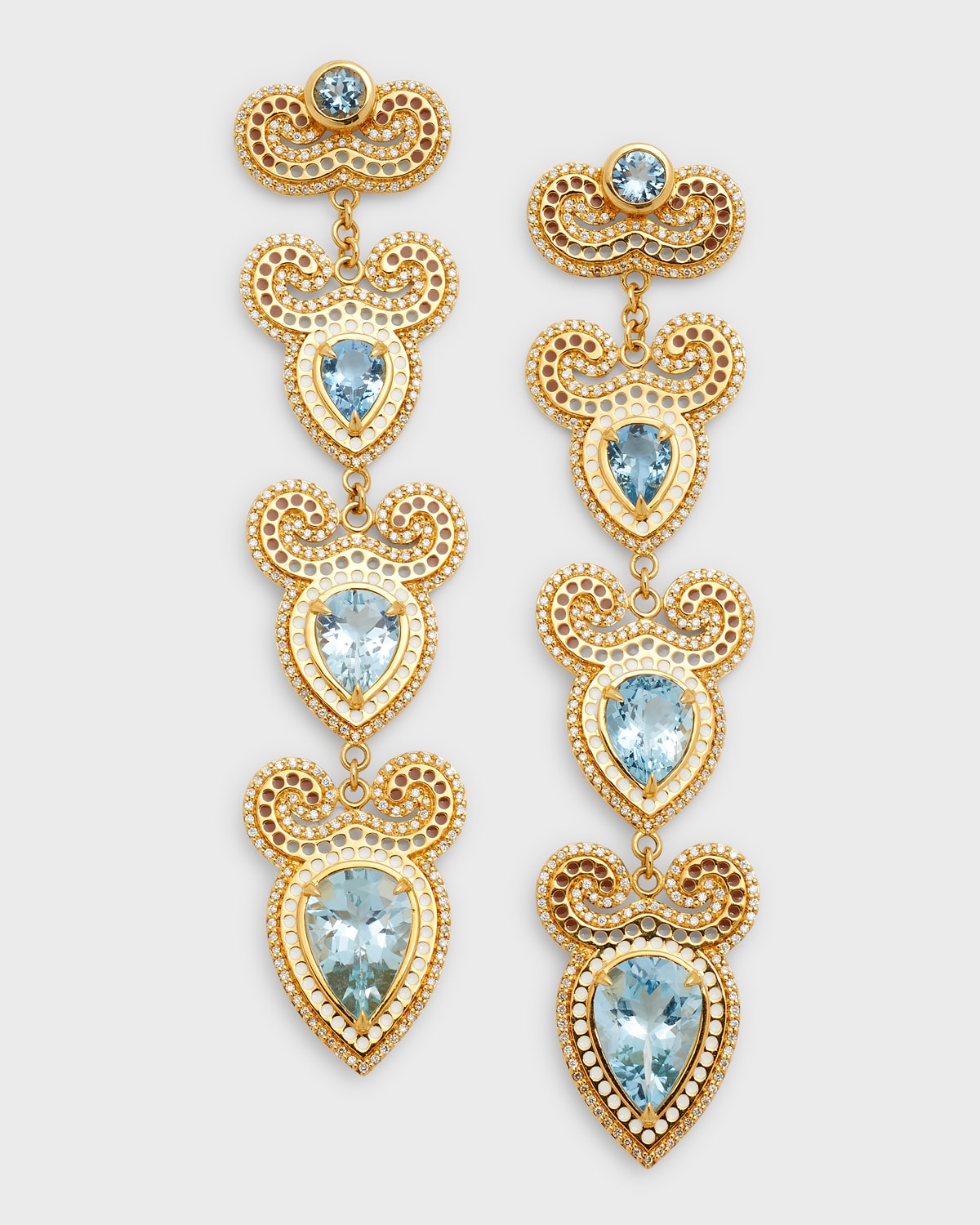20K Aquamarine and Diamond Pear Drop Earrings