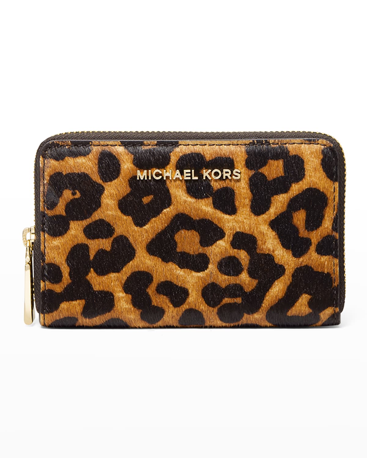 Michael Set Small Zip-around Leopard Card Case Wallet In Gold | ModeSens