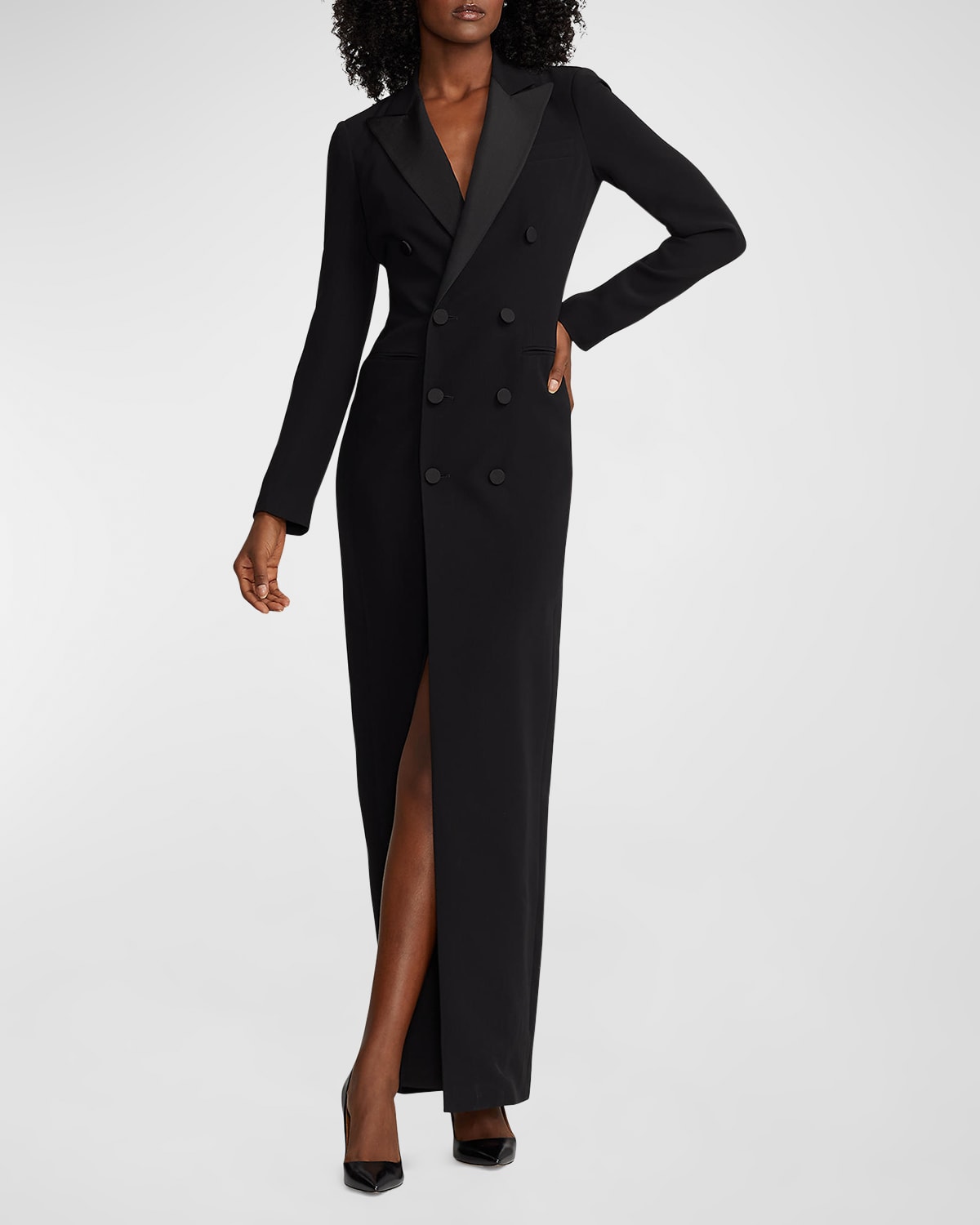 Shop Ralph Lauren Kristian Double-breasted Evening Dress In Black