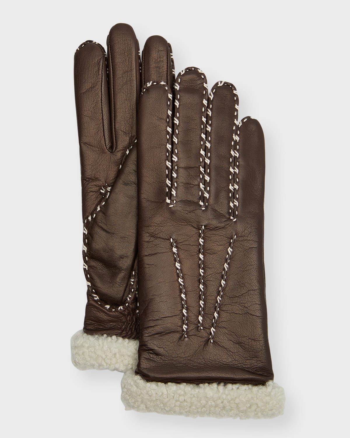 Agnelle Leather Gloves Shearling Cuff In Moka