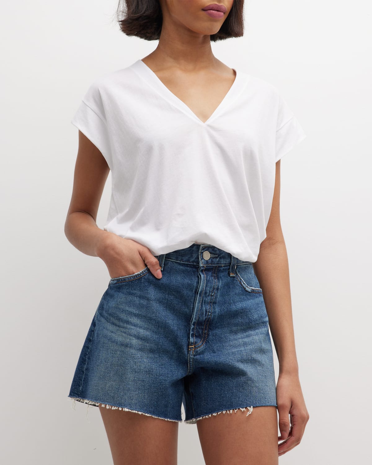 Shop Frame Le Mid Rise V-neck Tee In Surplus