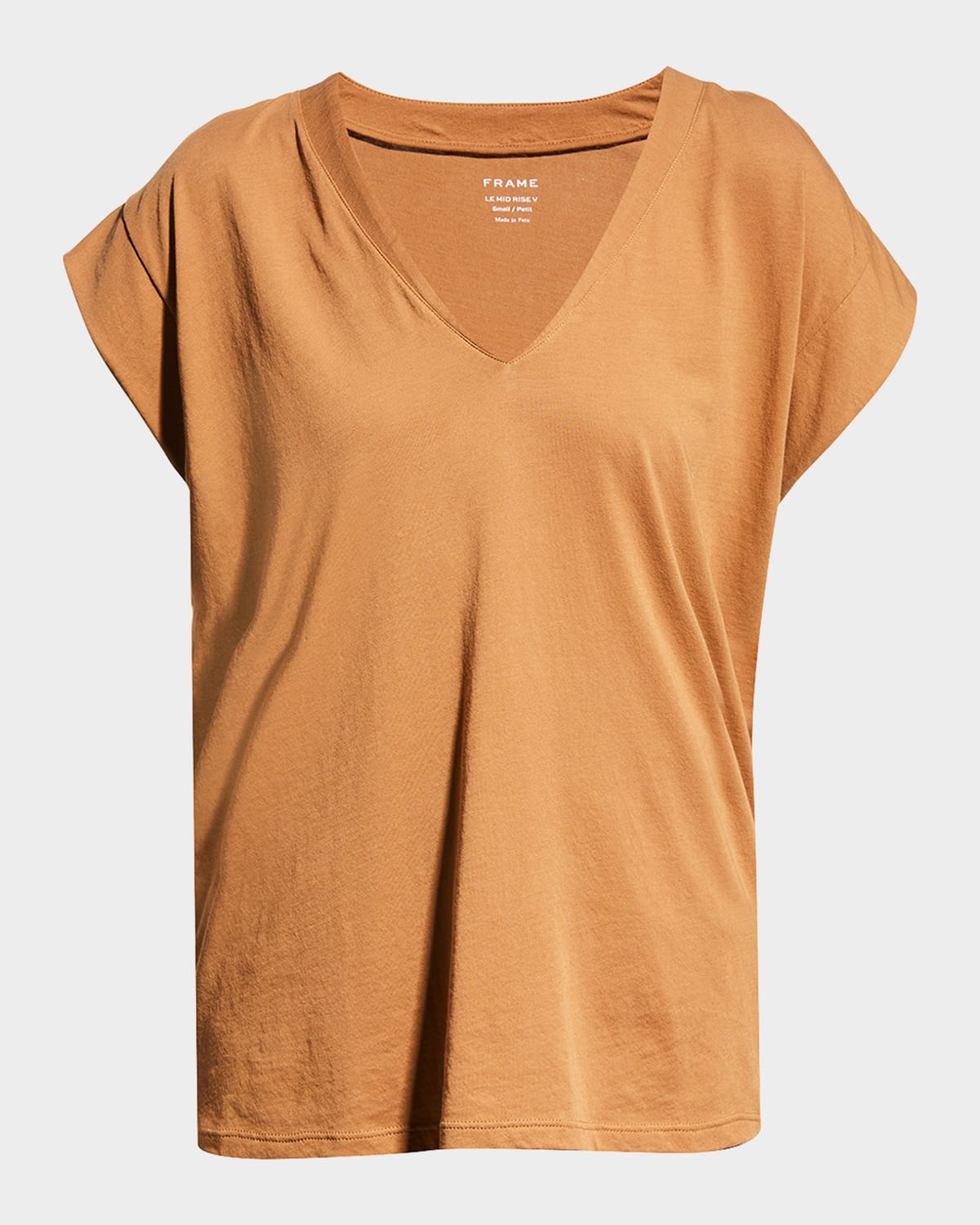 Frame Le Mid Rise V-neck Cotton Top - Camel In Americano