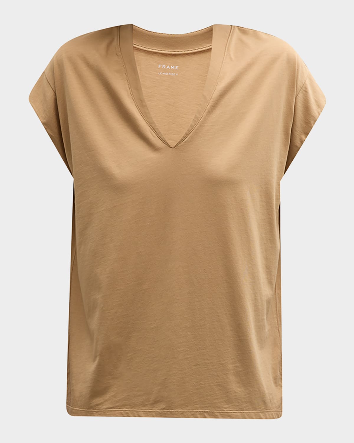 Frame Le Mid Rise V-neck Tee In Light Camel