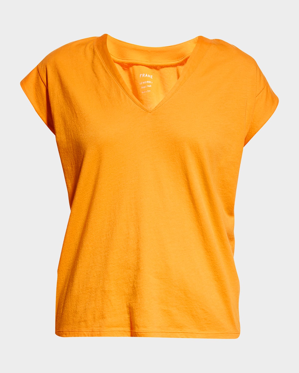 Frame Le Mid Rise V-neck Tee In Bright Tangerine