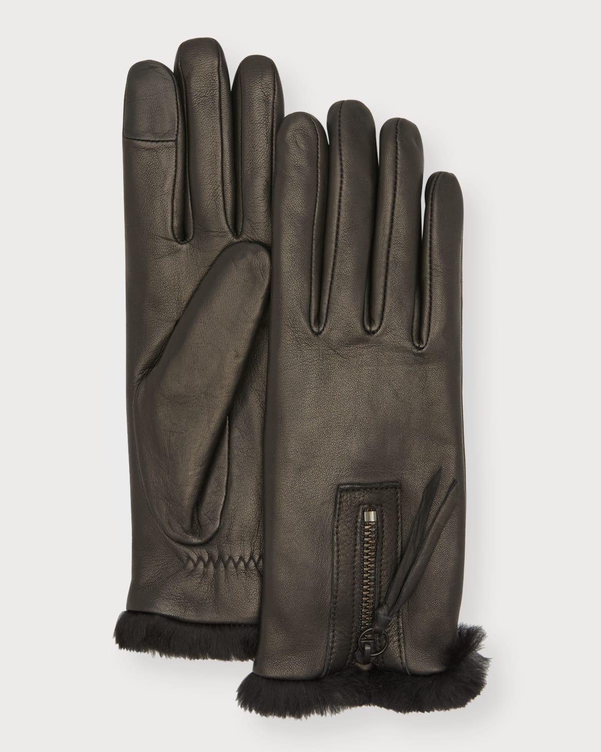 Agnelle Rabbit Fur Cuff Leather Gloves In Black