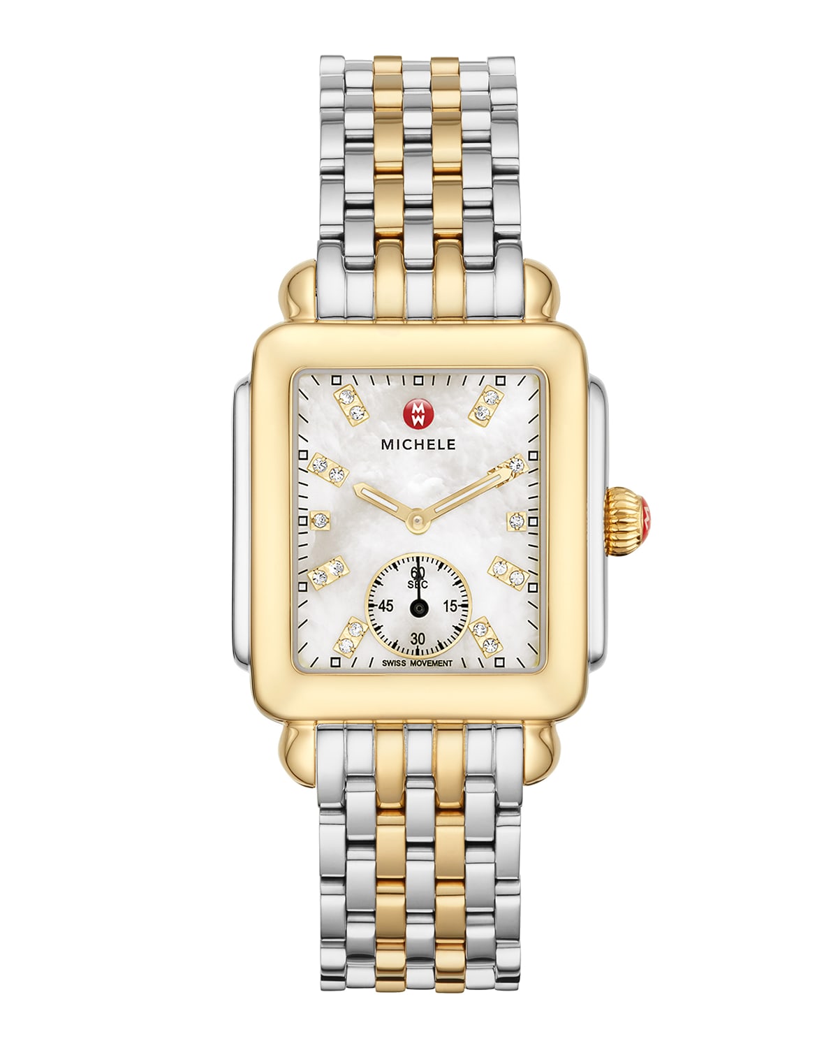 Shop Michele Deco Mid Two-tone Diamond Dial Watch In Silver