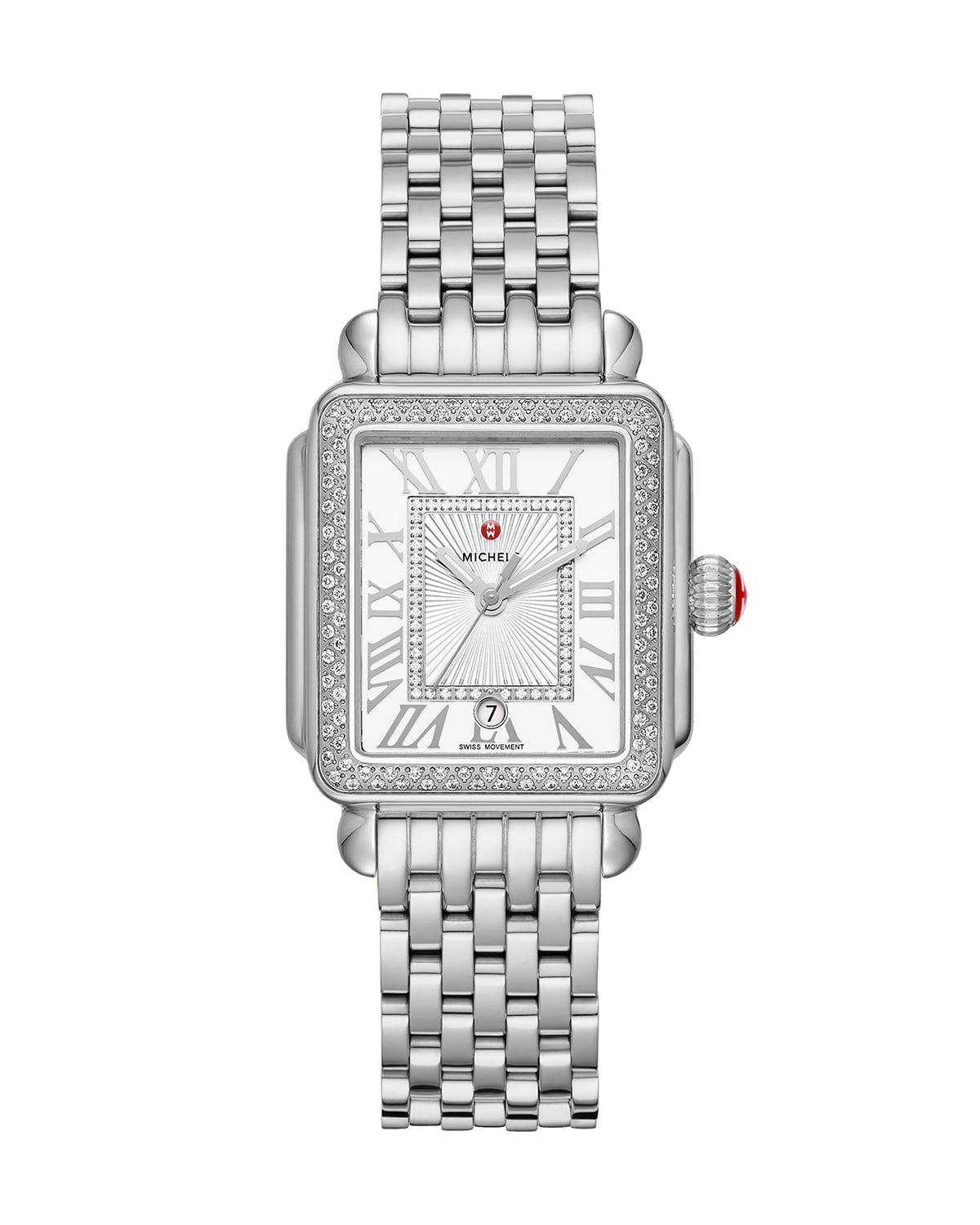 Shop Michele Deco Madison Mid Stainless Steel Diamond Watch In Silver