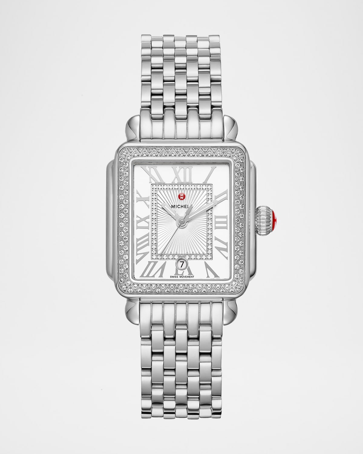 Shop Michele Deco Madison Mid Stainless Steel Diamond Watch In Silver