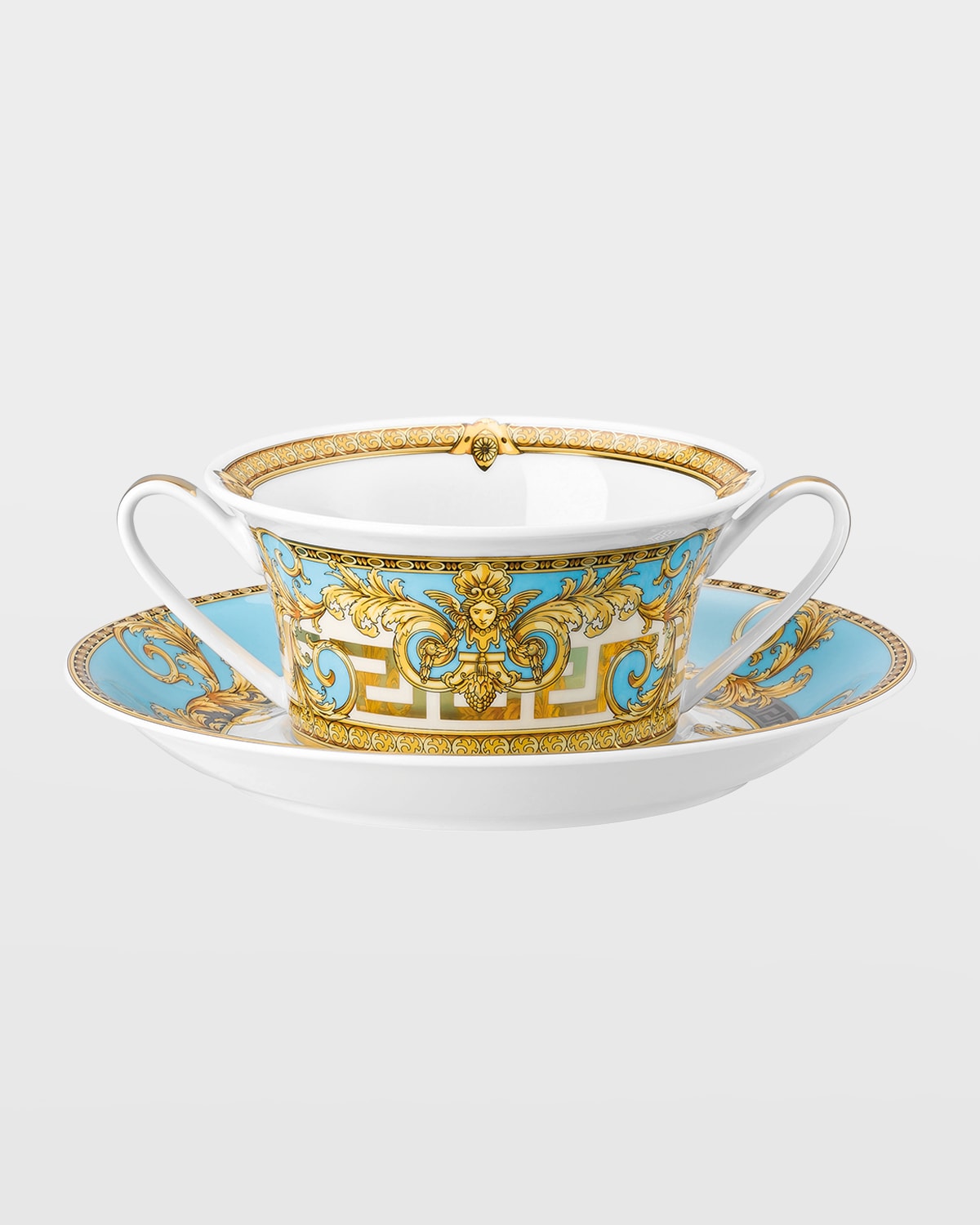 Versace Grey Prestige Gala Cream Soup Cup & Saucer In Bleu