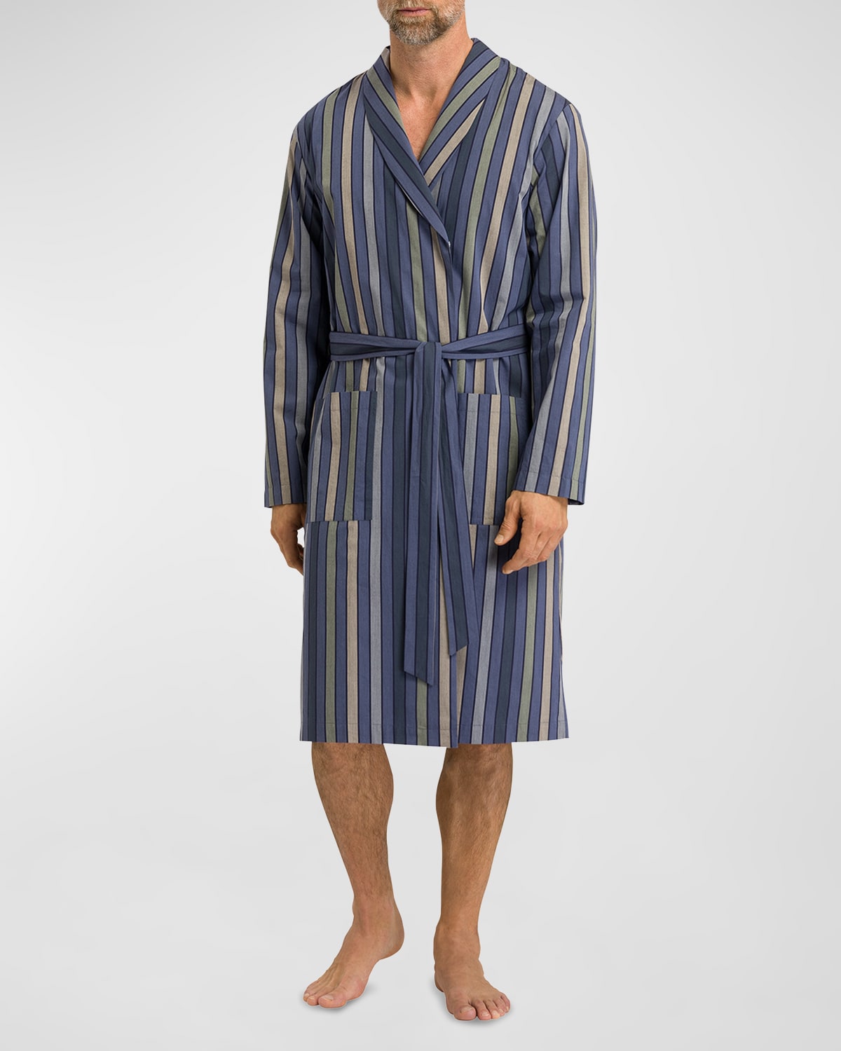 Men's Night Striped Cotton Robe