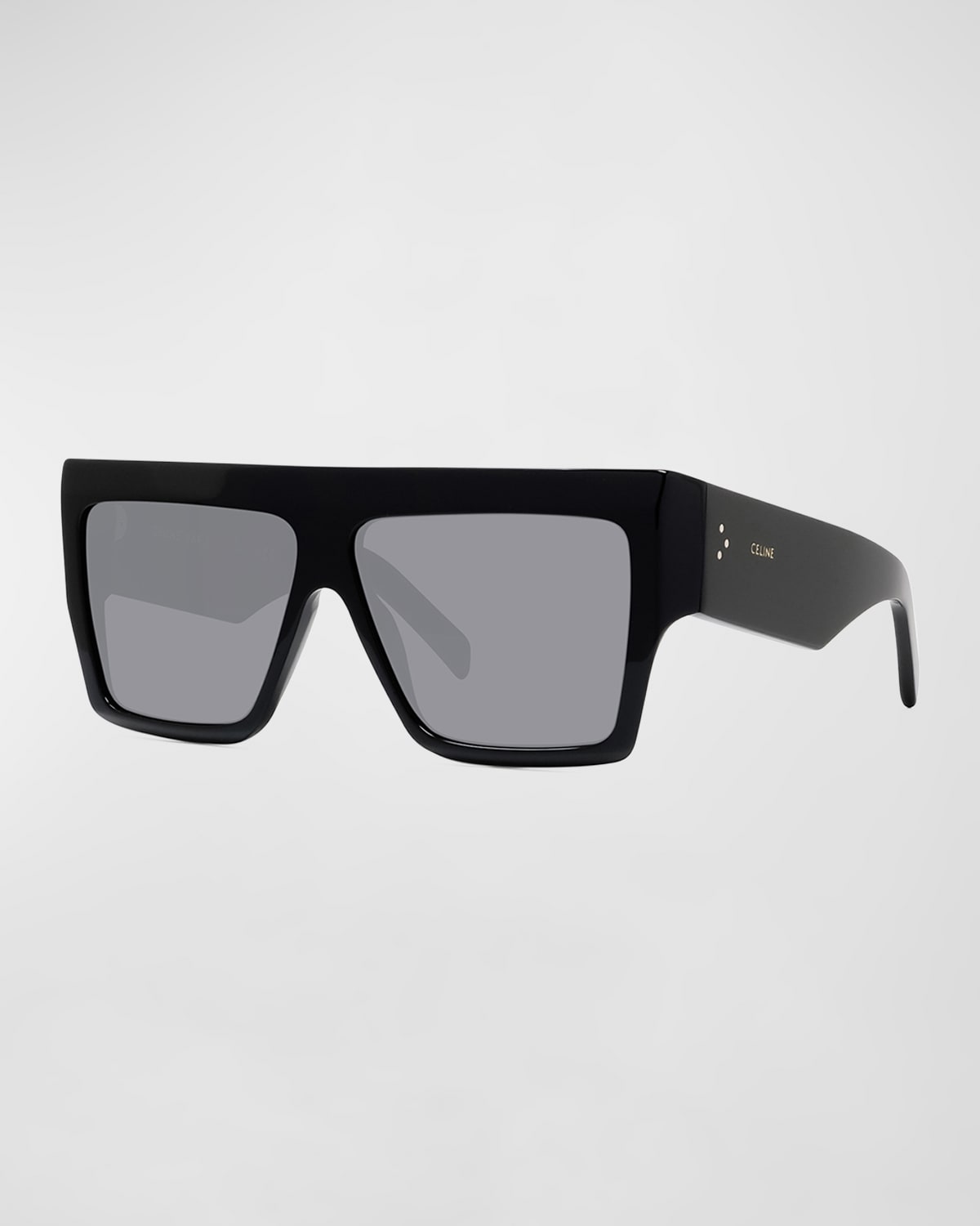 Shop Celine Men's Chunky Rectangle Solid Acetate Sunglasses In Black