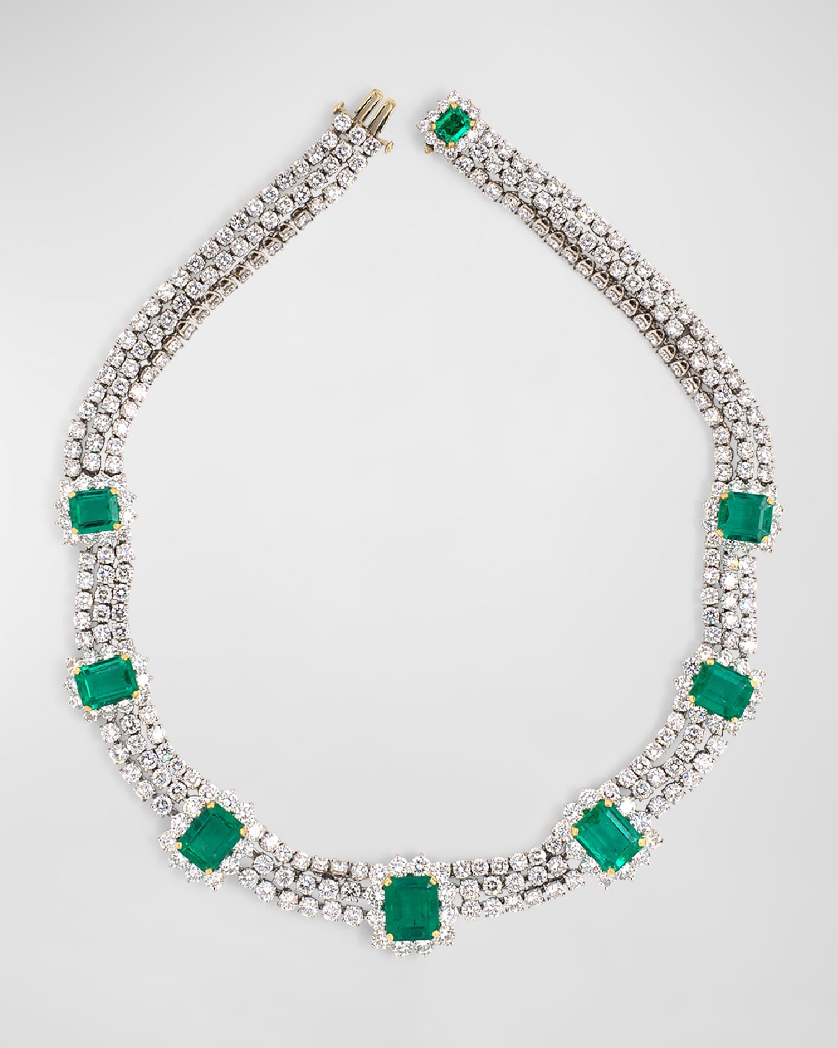 Estate Platinum and 18K Yellow Colombian Emerald and Diamond 3 Row Necklace