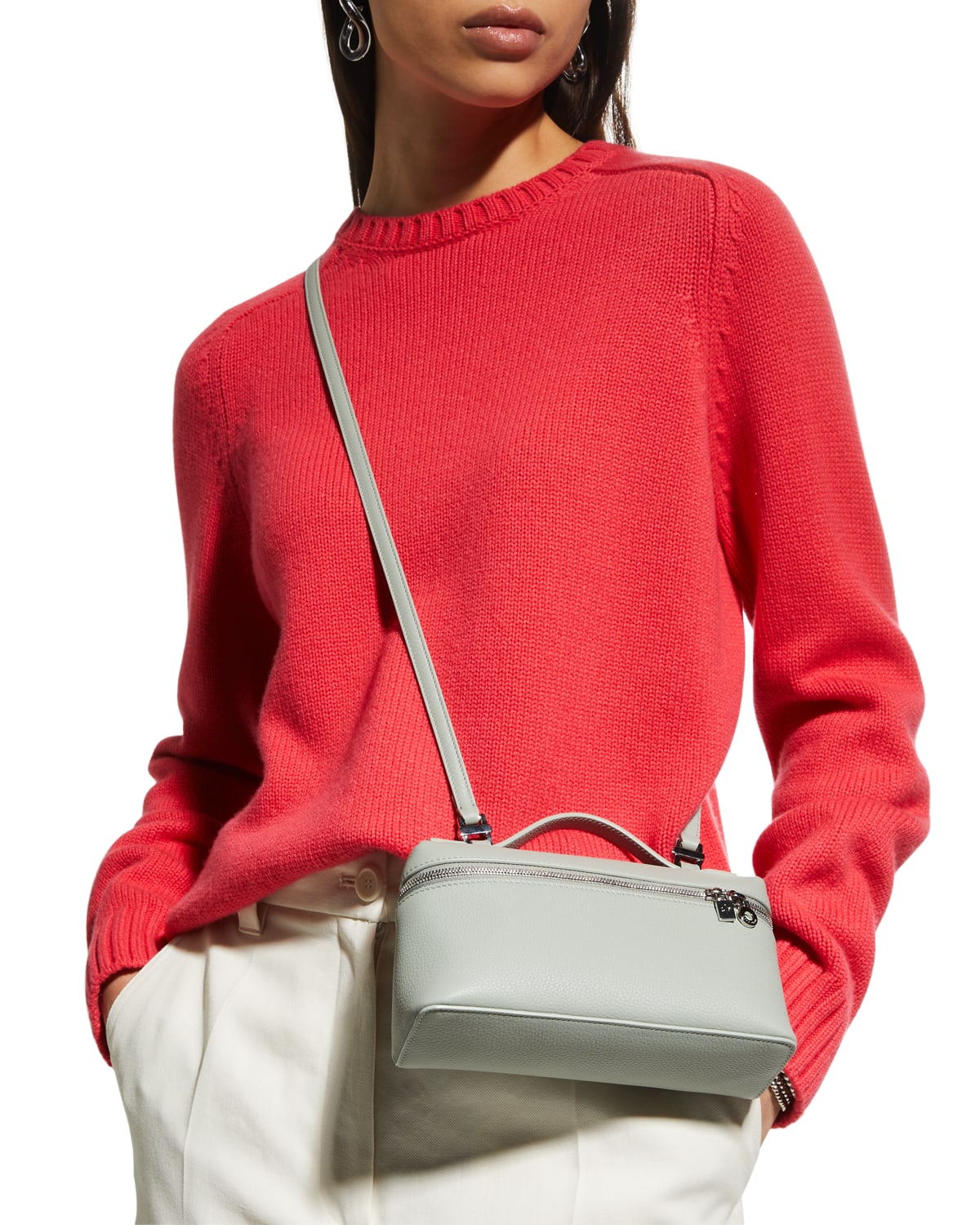 Loro Piana Leather Top Handle Bag In White | ModeSens