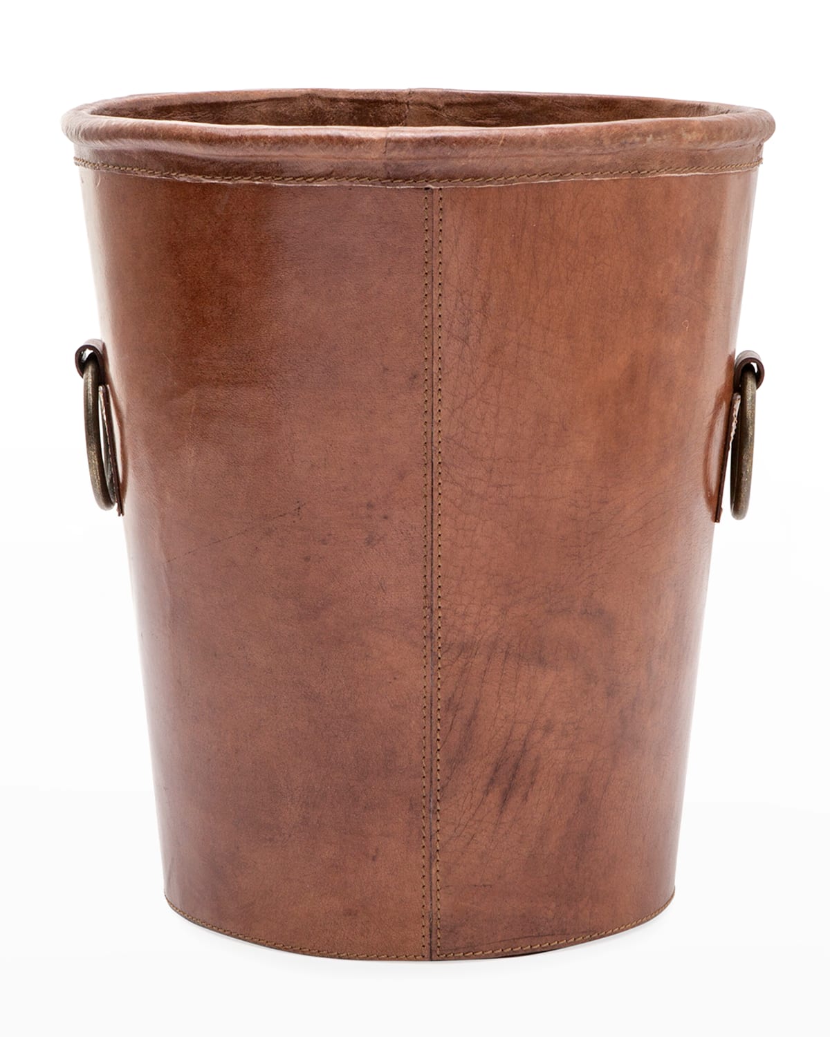 Pigeon & Poodle Ogden Small Round Leather Wastebasket In Tobacco