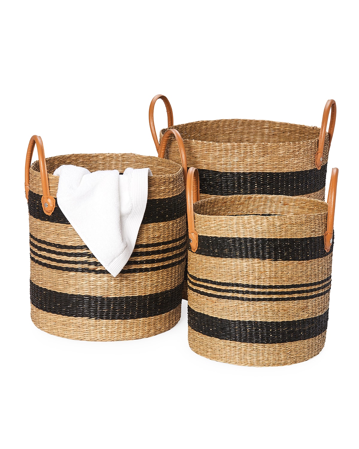 Shop Pigeon & Poodle Hudson Seagrass Storage Baskets, Set Of 3 In Black/natural