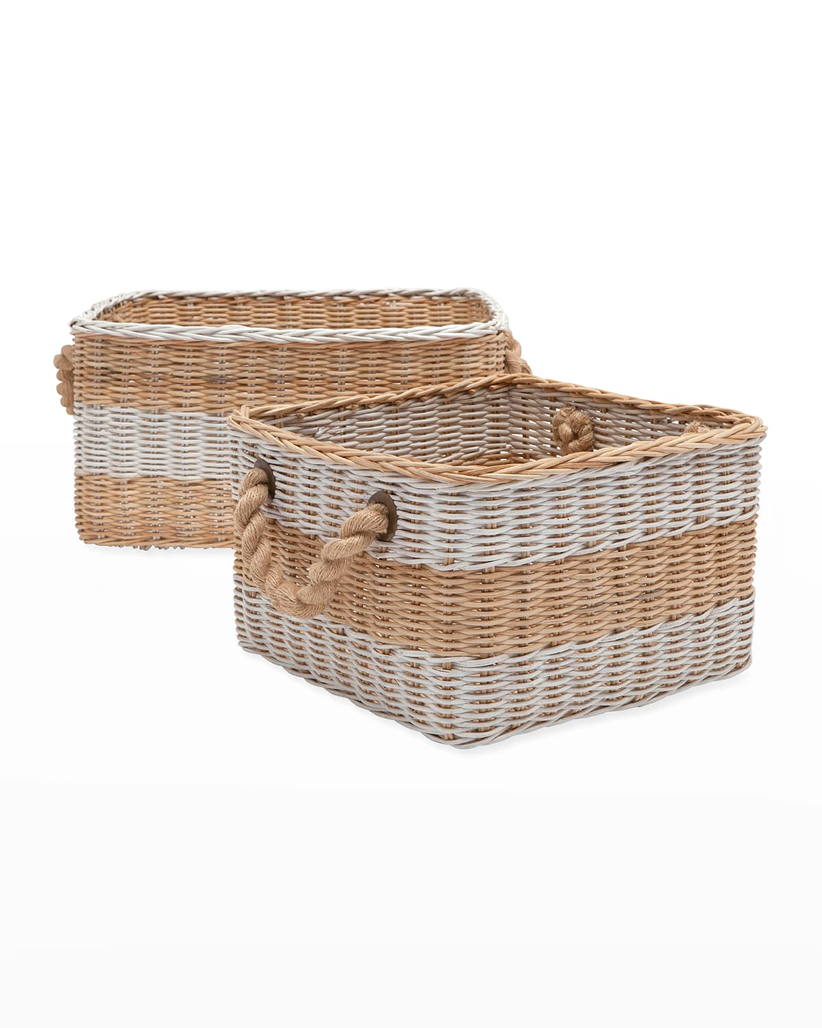 Pigeon & Poodle Nantucket Nested Storage Baskets, Set Of Two In Natural/white